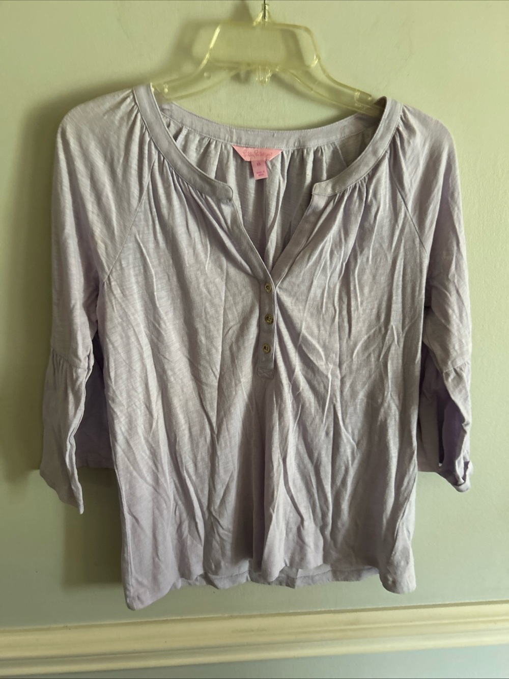 Lilly Pulitzer Light Lavender Henley 3/4 Sleeve Top
